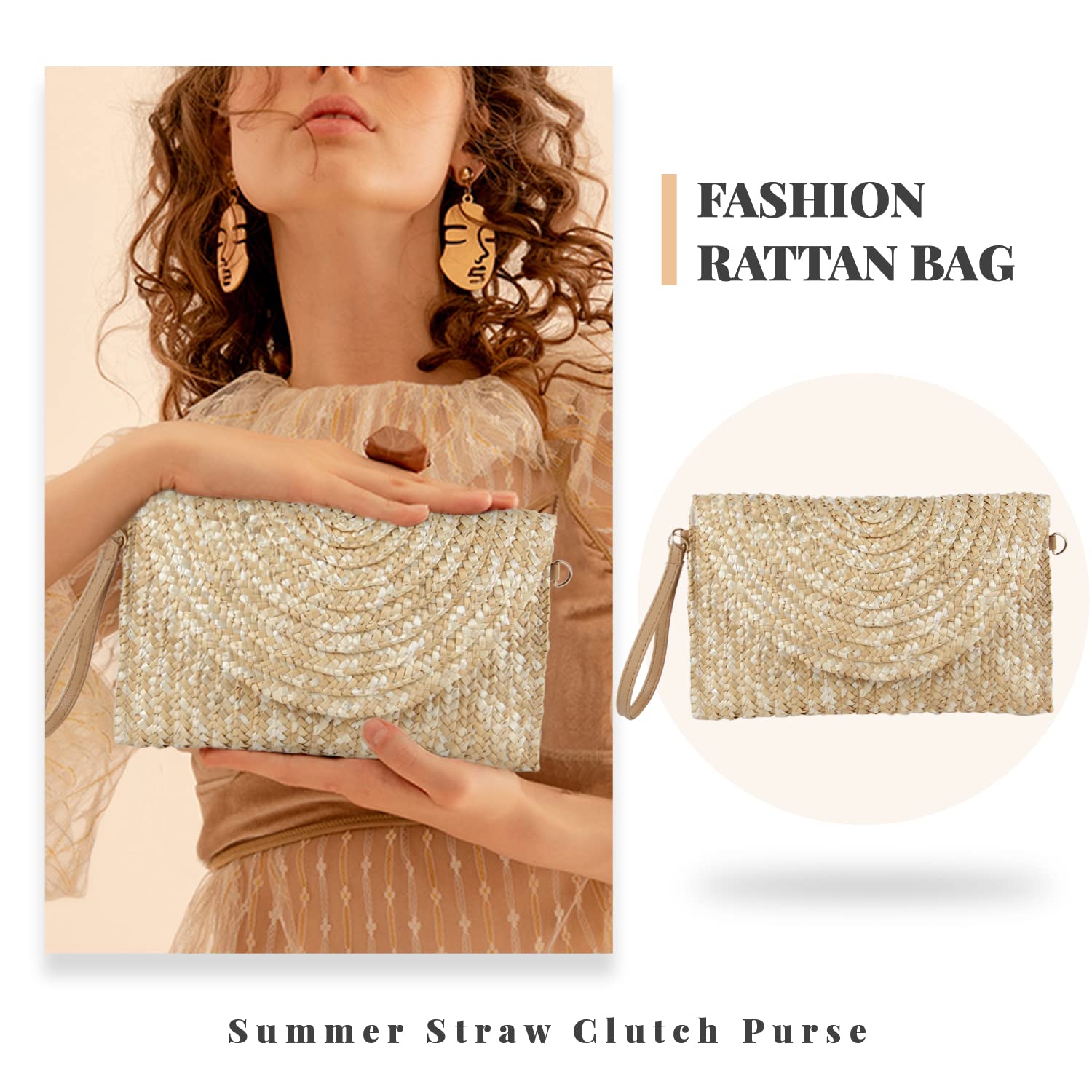 LHHMZ Cartera de mano de paja para mujer Bolsos de verano Bolsos de hombro de paja tejida Cartera de playa