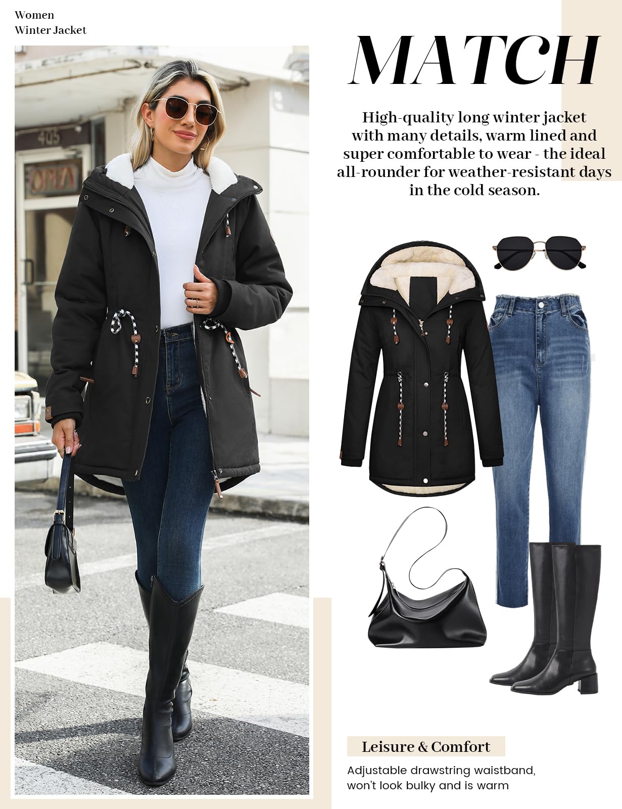 TOMEEK Damen Winterjacke Winter Warm Wintermantel Damen Lang Winterparka mit Teddyfell Gefüttert Kapuzenmantel Mantel Parka Damen-Mäntel Jacke Fleecemantel Skijacke