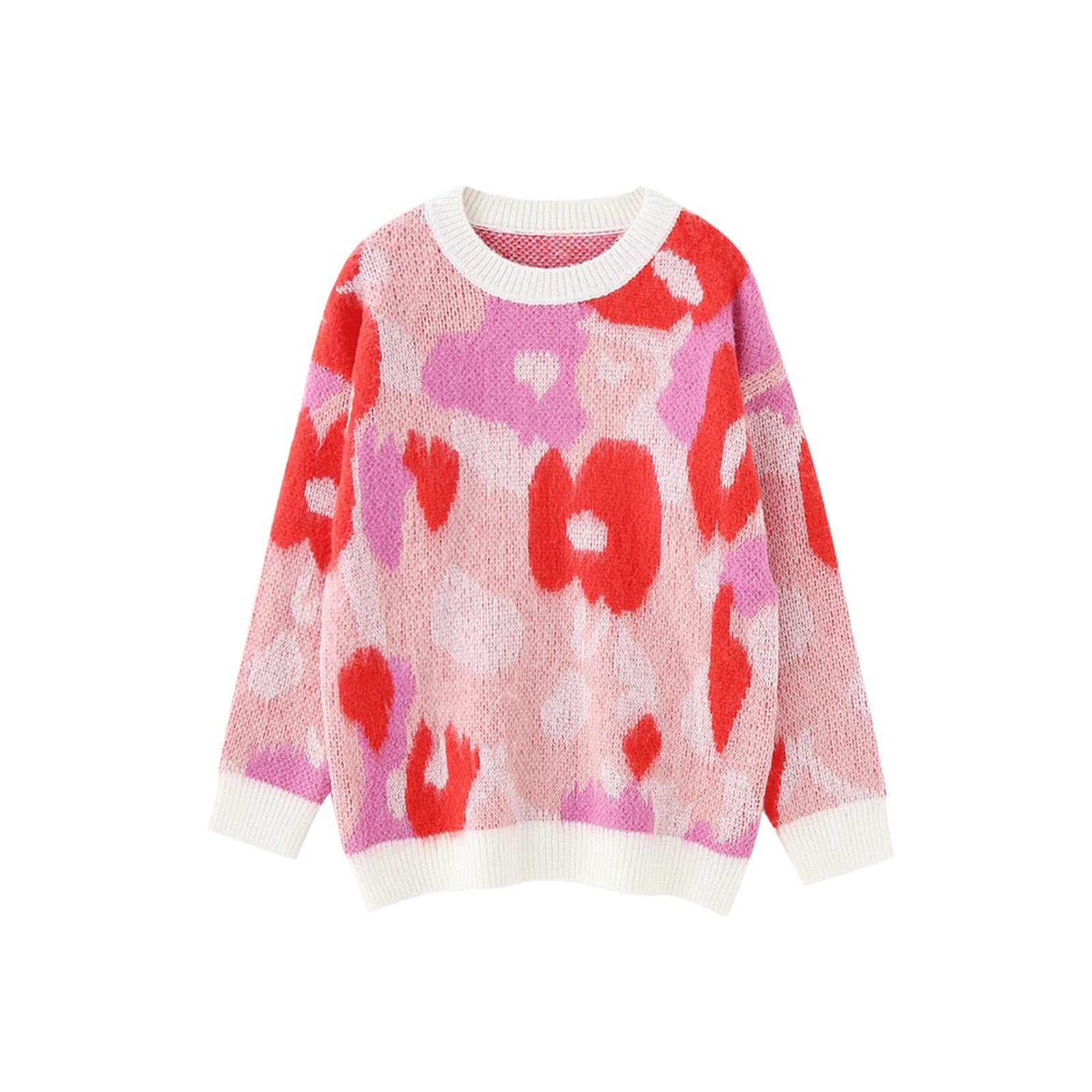 Damskie swetry jesienno-zimowe moherowe sweter damski sweter okrągły dekolt z długim rękawem kwiatowy wzór słodki dzianinowy sweter top Pull Femme