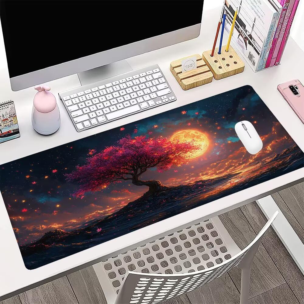 Alfombrilla de Mouse para Juegos, Nero, XXL, Antideslizante, Impermeable, Diseño de Luna, Extendido, Grande, 1400x600x3mm, para PC, Laptop, Ufficio, Famiglia d-524