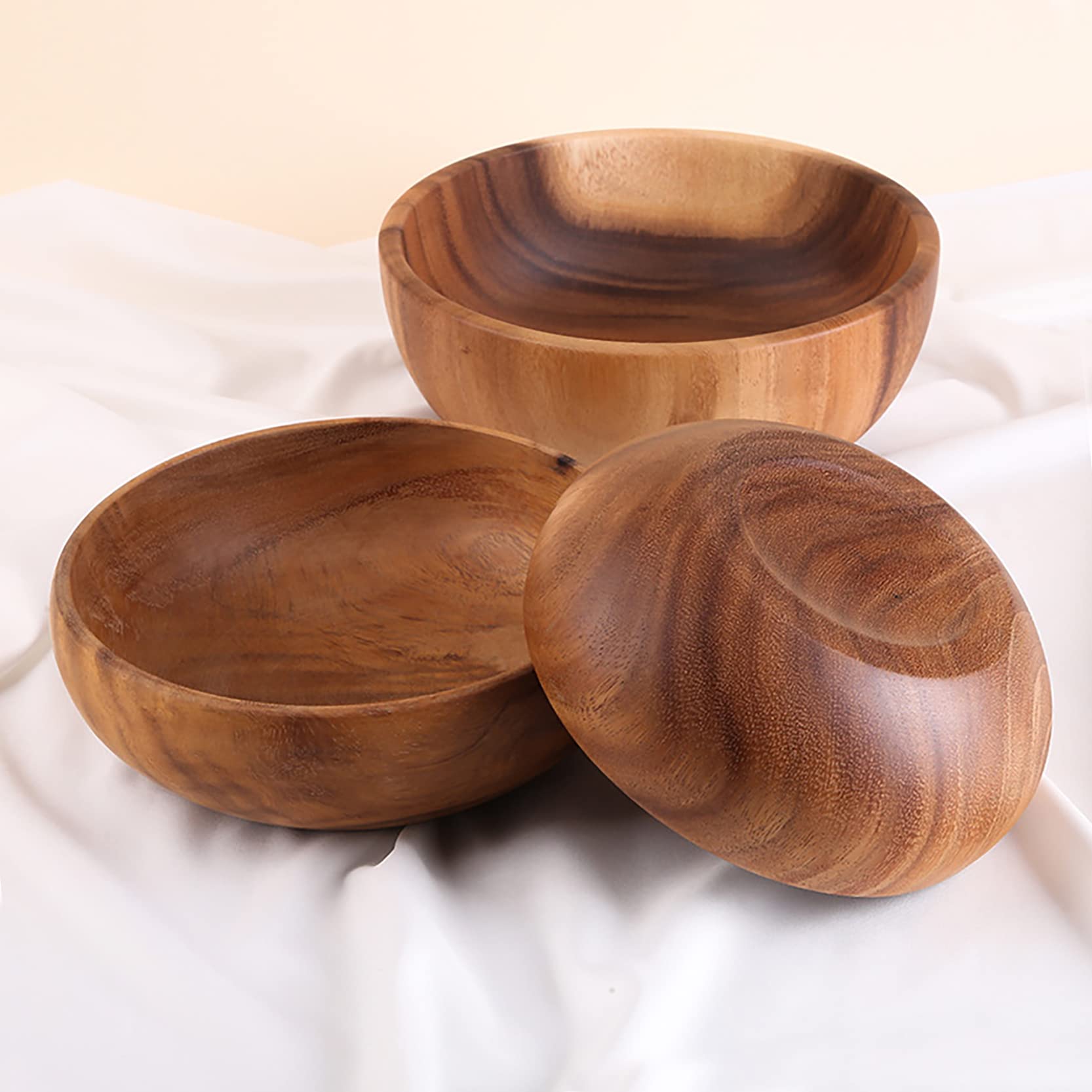 Ensaladera de madera de gran tamaño (24 cm x 7,5 cm), con juego de cuchara y tenedor de madera (26 cm x 6,8 cm), cuenco de madera de acacia, cuencos grandes de madera para servir