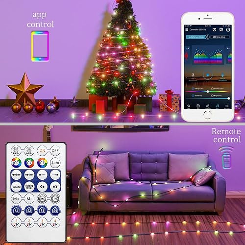 Miniatura 8 de WS2812B - Guirnalda de luces de alambre verde direccionable RGB de 49.2 pies, impermeable, color de ensueño, luces de Navidad para fiestas,