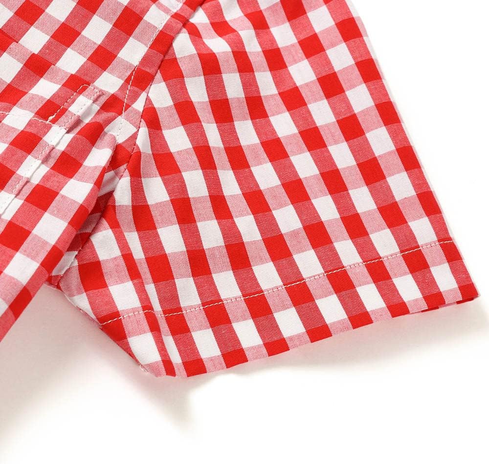 DILBYKE Boys' Dress Shirt Short Sleeve Plaid Button Down Poplin Cotton Shirts - Image 5