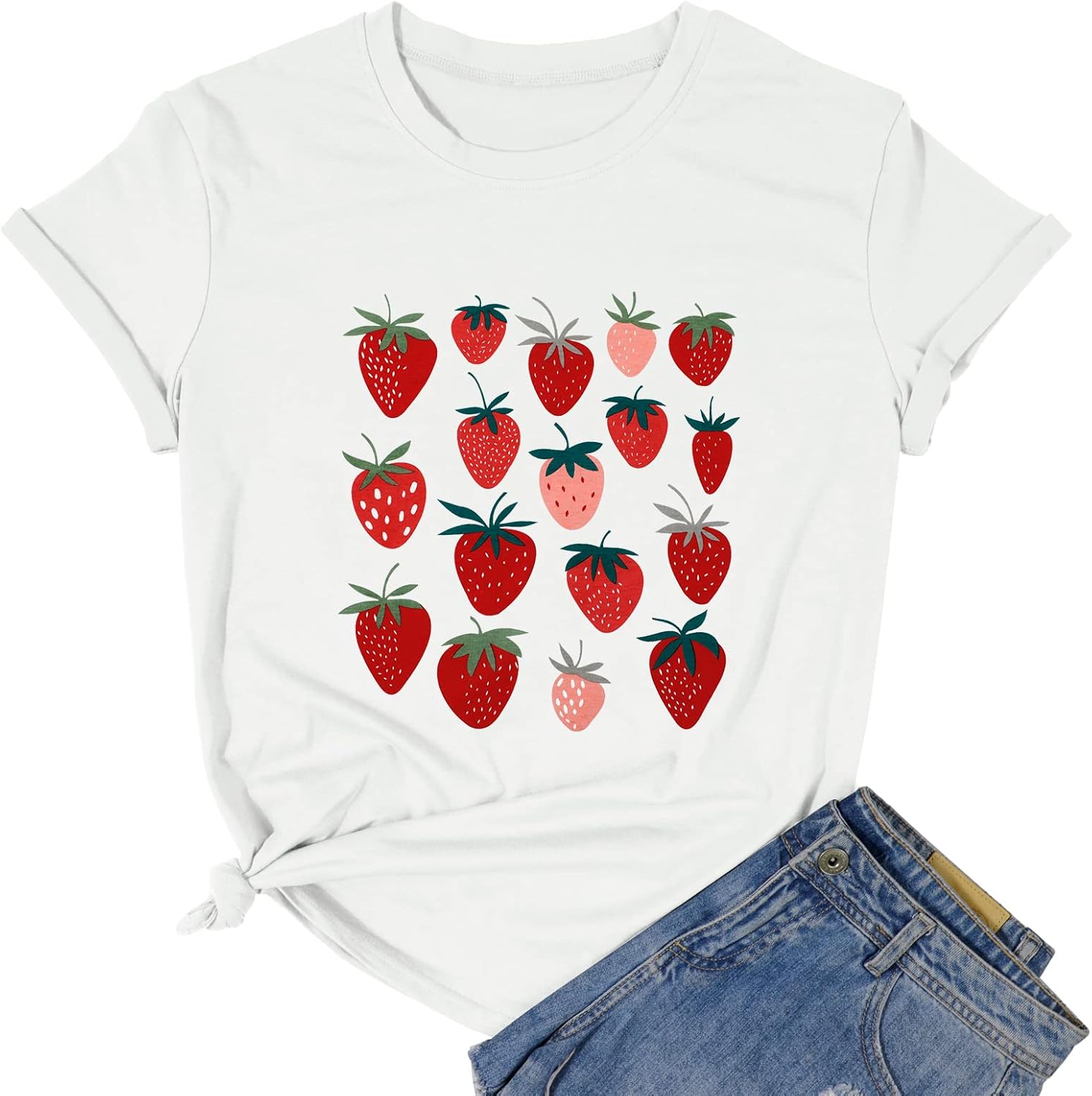 JINTING Strawberry Shirt for Women Cute Pink Graphic Tee Girls Fruit Lovers Shirts Garden Casual Summer Tee Tops - Image 8