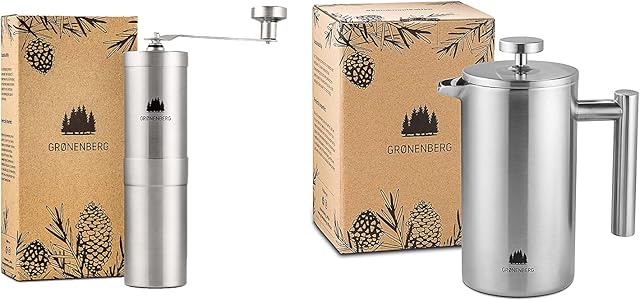 Groenenberg Zestaw ekonomiczny 5 | ręczny młynek do kawy + French Press stal szlachetna 1 litr | ręczny młynek do kawy