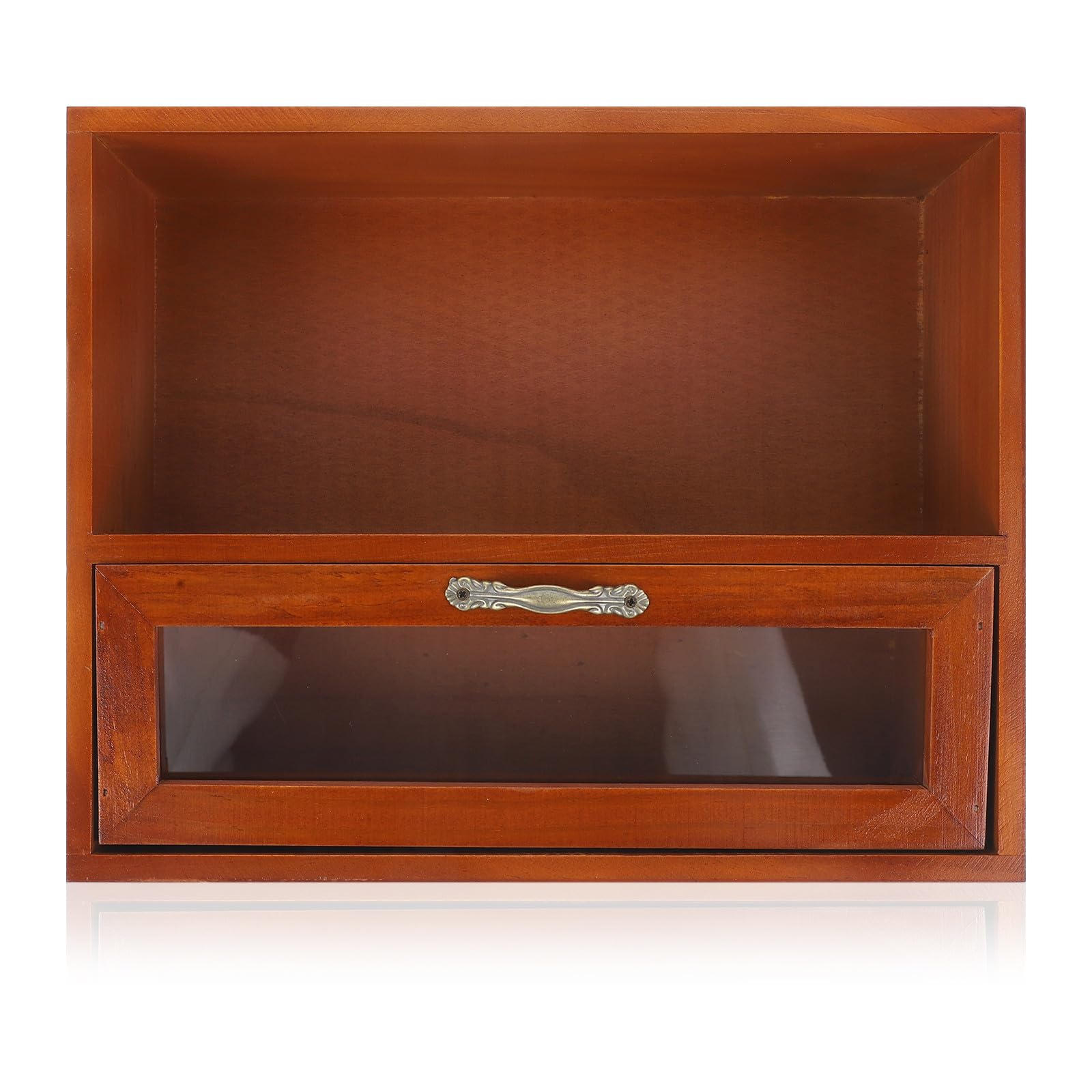 UKCOCO Scatola Porta Oggetti in Legno Marrone Cassetti a Strati, Organizer da Scrivania Vintage Fondo Stabile e Superficie Liscia, Grande Capacità per Trucco