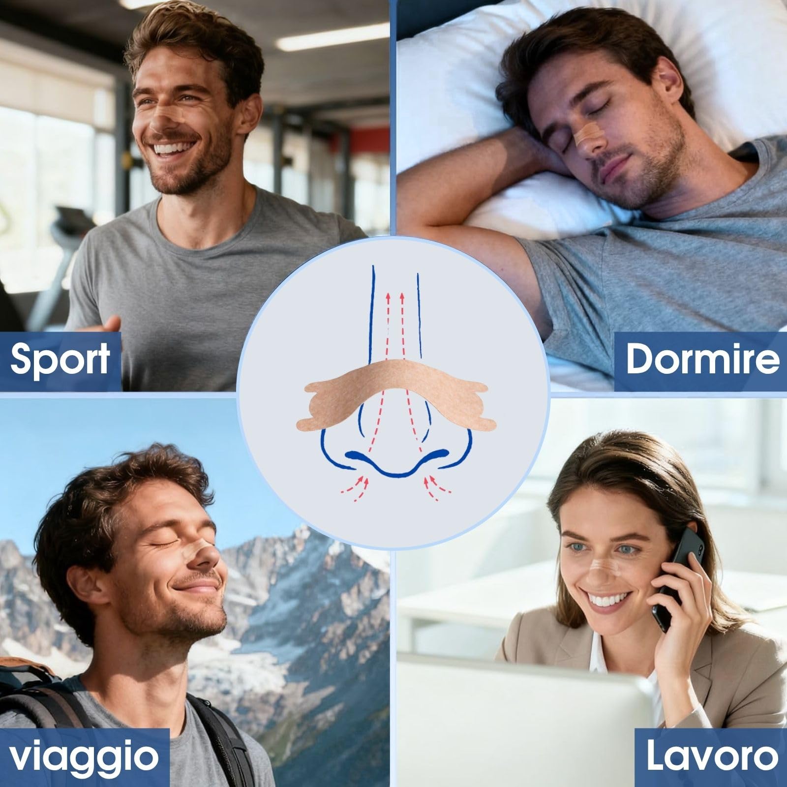 Cerotti Nasali Antirussamento 50 Strisce, Cerotti per Non Russare, Cerotti Naso, Cerotti Nasali Respira Bene Confortevoli per Uomo e Donna