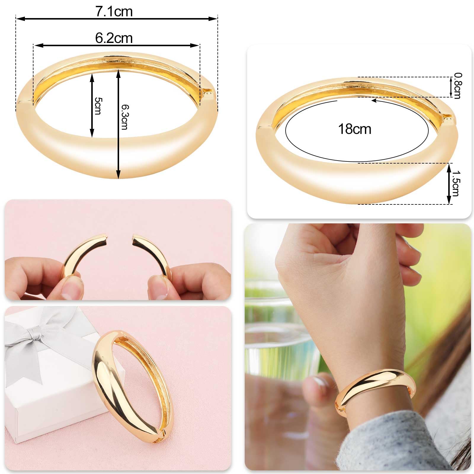 2 szt. Bransoletki Bangle, Minimalistyczne Bransoletki Zawiasowe Gruba Bransoletka Modne Zawiasowe Otwarte dla Kobiet Bizuteria (1 Zloty i 1 Srebrny)