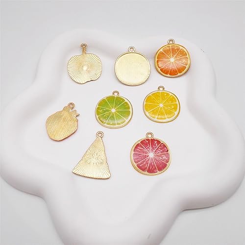 Miniatura 3 de 32 dijes chapados en oro surtidos esmaltados de limón, sandía, naranja, fresa, manzana, delicados, colgantes de frutas para aretes, fabricación de