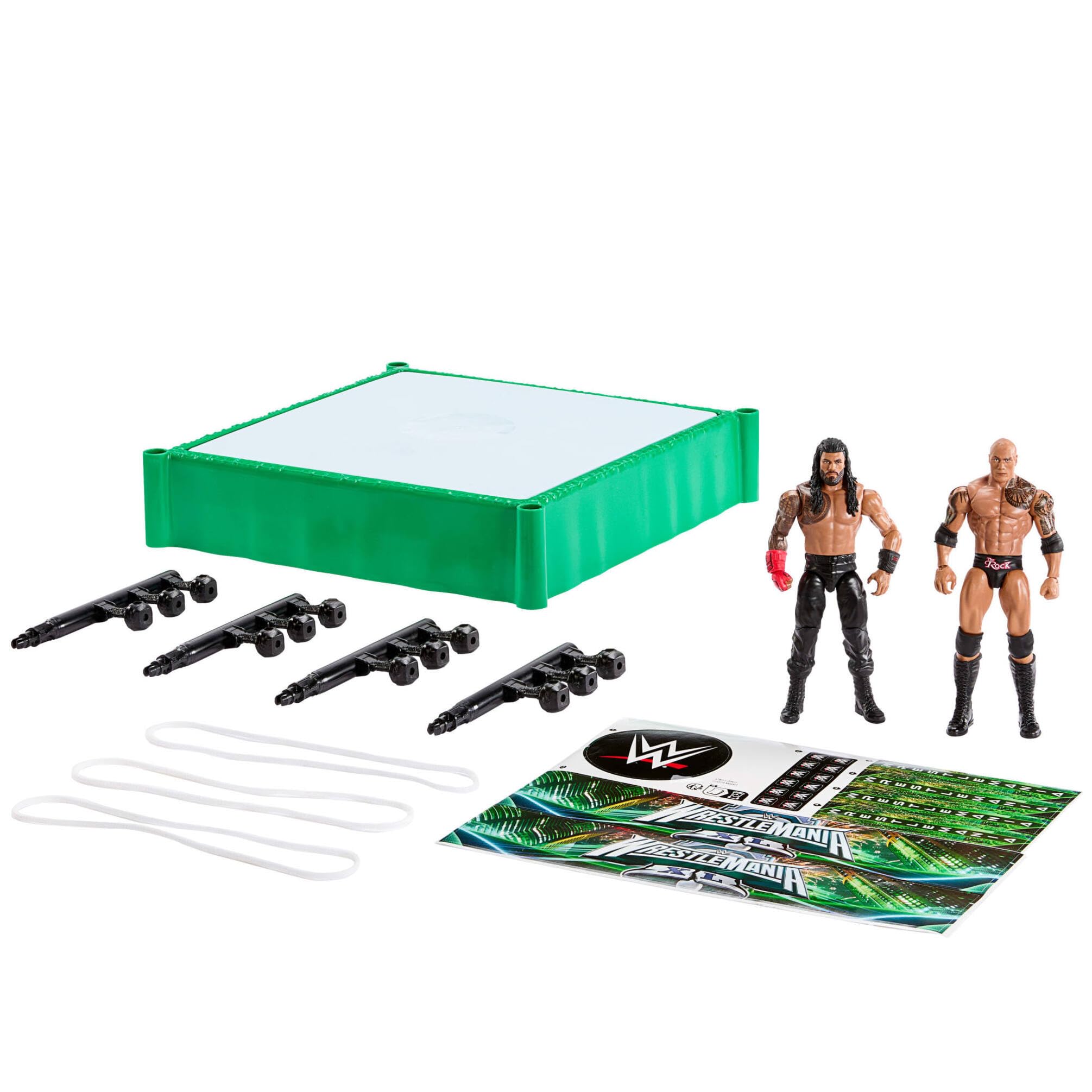Mattel WWE Bloodline Rules Conjunto de Juego con Ring y 2 Figuras de acción coleccionables de 15cm de Las superestrellas The Rock y Roman Reigns, JDB55
