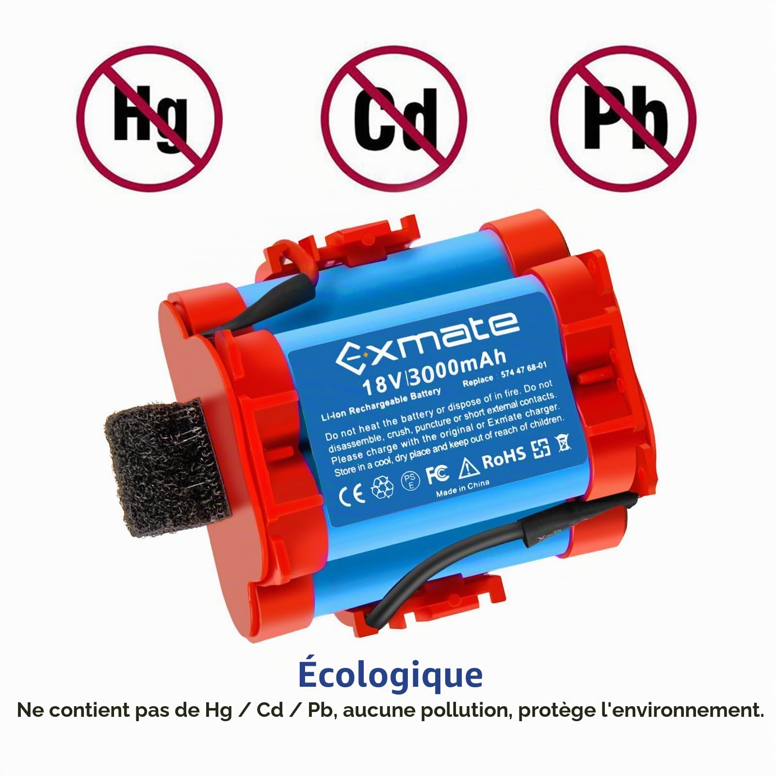 Exmate 18 V 3.0 Ah 574 47 68-01/02/03 586 57 62-02 Batterie Li-ION pour Gardena R38Li R40Li R45Li R50Li R70Li R70Li, Flymo 1200R, Husqvarna Automower 105, 305 308X McCulloch RORO. B R1000 R800.