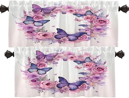 Miniatura 7 de Shrahala Cenefas de cocina de árboles de Navidad, copos de nieve de pino blanco, gris, plateado, cortina de media ventana, tratamiento de ventana