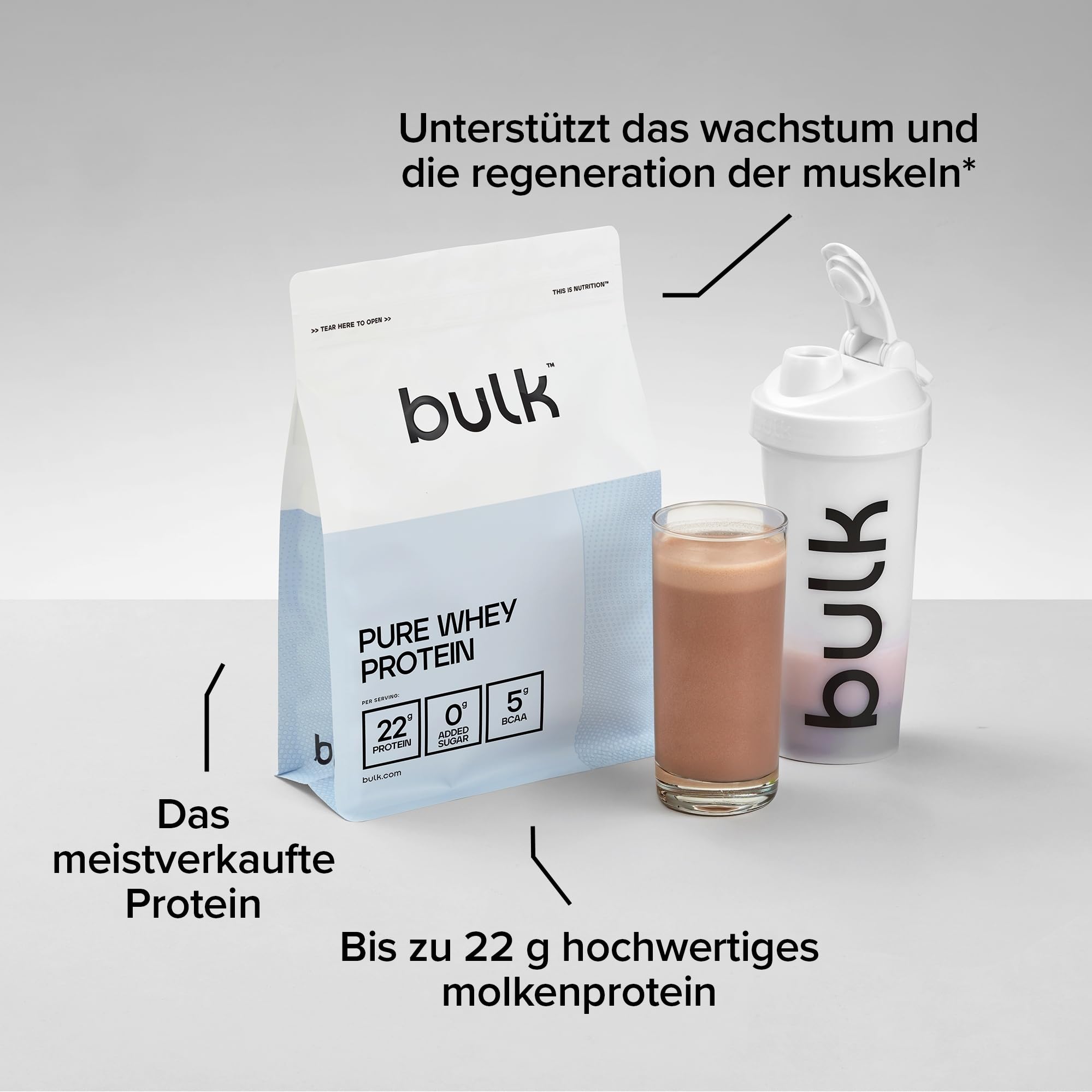 Bulk Pure Whey Protein Pulver, Eiweißpulver, Schoko-Kokos, 1 kg, 33 Portionen, Verpackung Kann Variieren