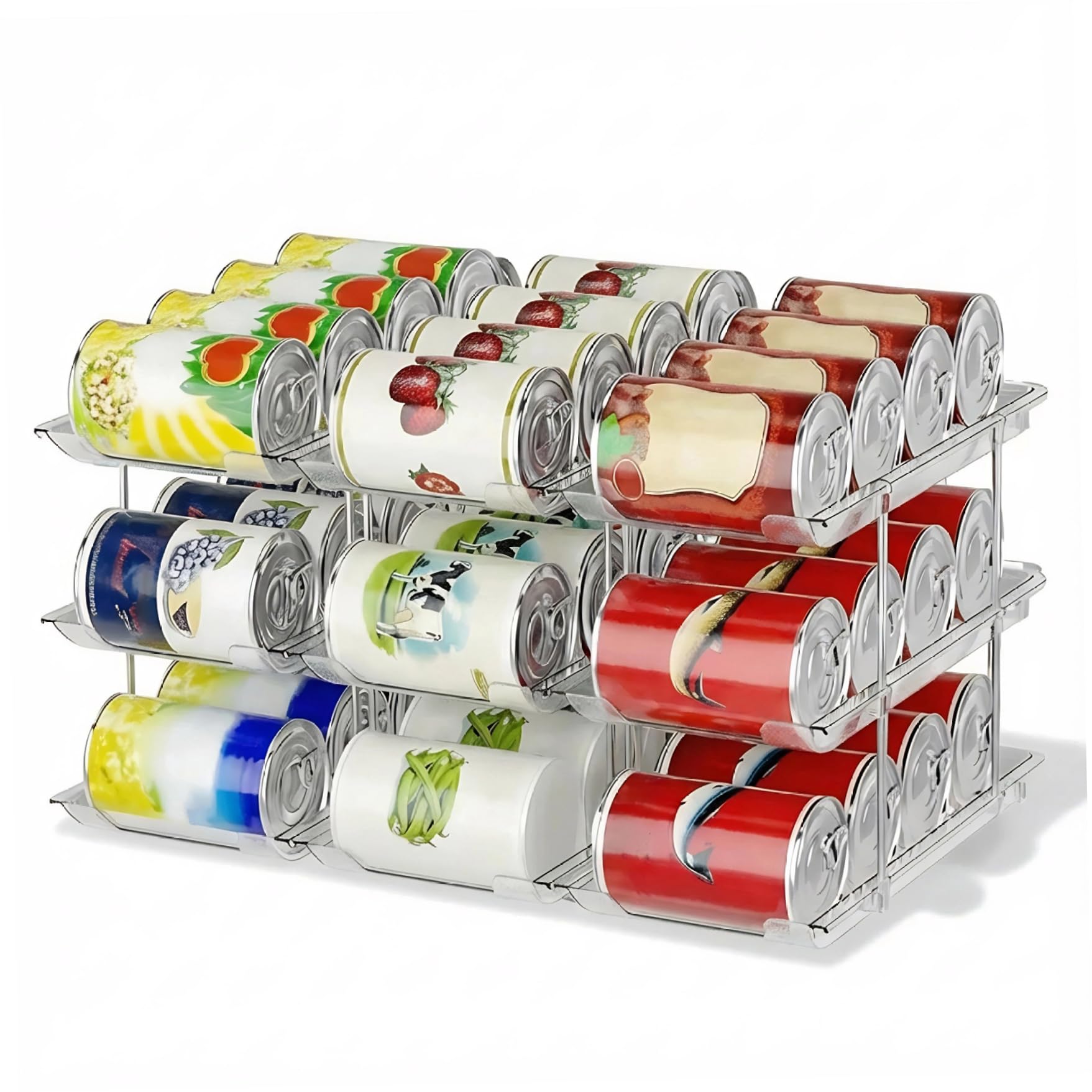 Soportes para latas de despensa, organizador de latas de 3 niveles, organizador de plástico transparente para alimentos enlatados, ideal para armarios de cocina, mostradores y refrigeradores