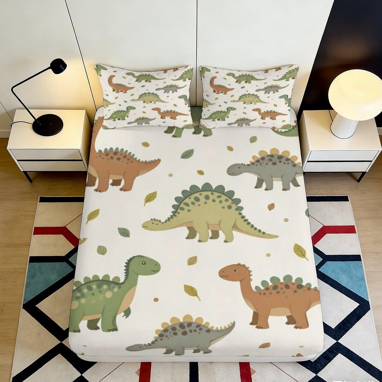 3D Printed dinosaur Fitted Sheet, soft touch Microfiber, stylish room accent, home decor piece, wrinkle resistant, apartment bedding 90x200x25cm