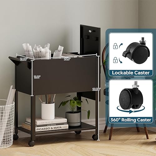 Miniatura 6 de Carro de archivos móvil con cerradura, archivador rodante, tamaño cartalegal con cubierta deslizante bloqueable, organizador de archivos de oficina