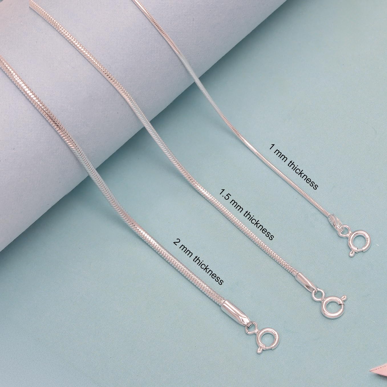 Sterling Silber Italienischer Schmuck 1 mm, 1,50 mm, 2 mm Schlangenkette Halskette für Teenager Frauen und Männer (16, 18, 20, 22 Zoll)