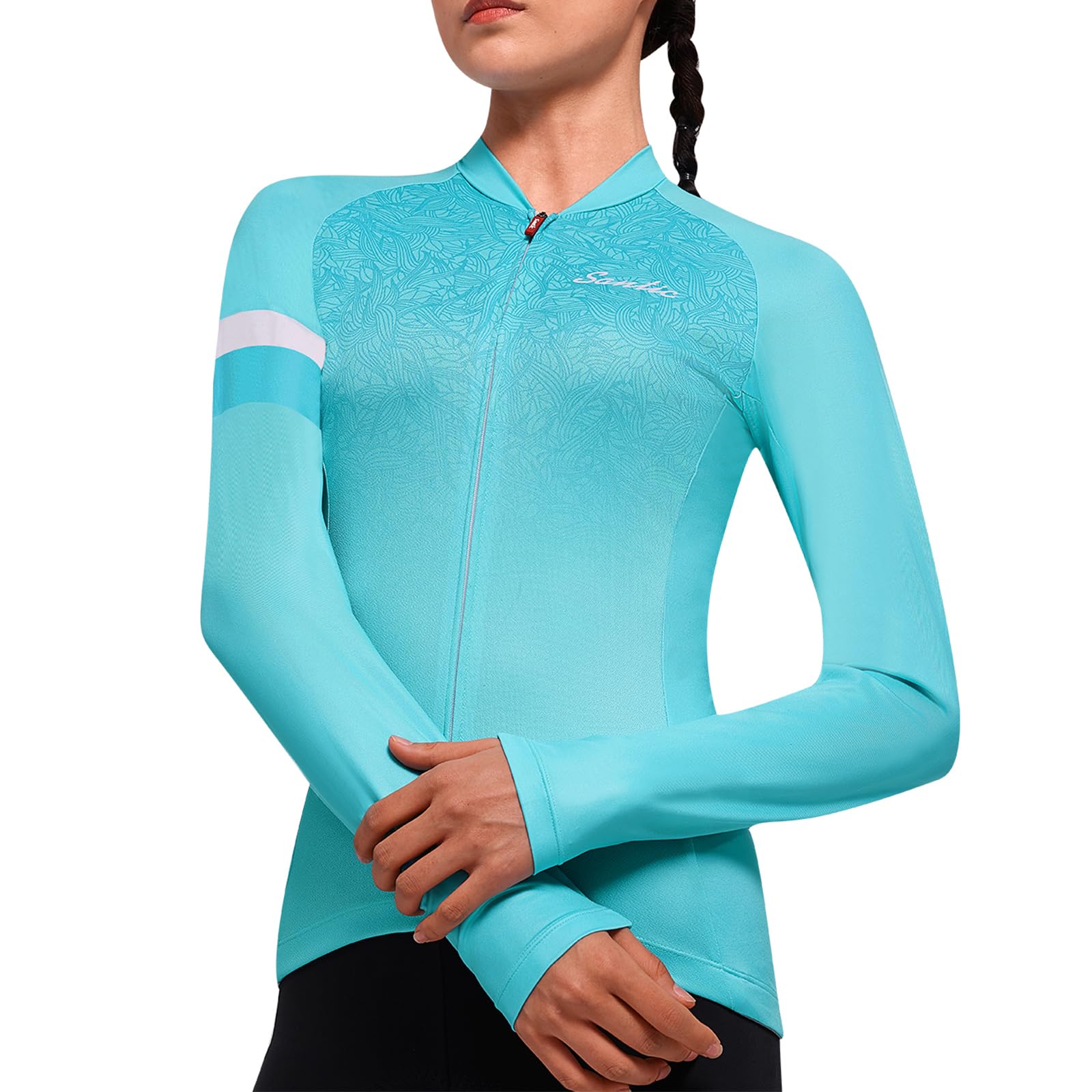 Santic Maillot Ciclismo Mujer Manga Larga Ciclismo Tops Chaqueta Bicicleta Camiseta Bicicleta Transpirable Secado