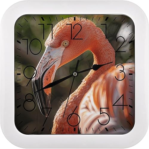 10" Square Modern Wall Clock,Flamingo Animal Pictures Print Kitchen Clocks Wall Battery Operated,Silent Non Ticking Unique Funny Cute Wall Clock for