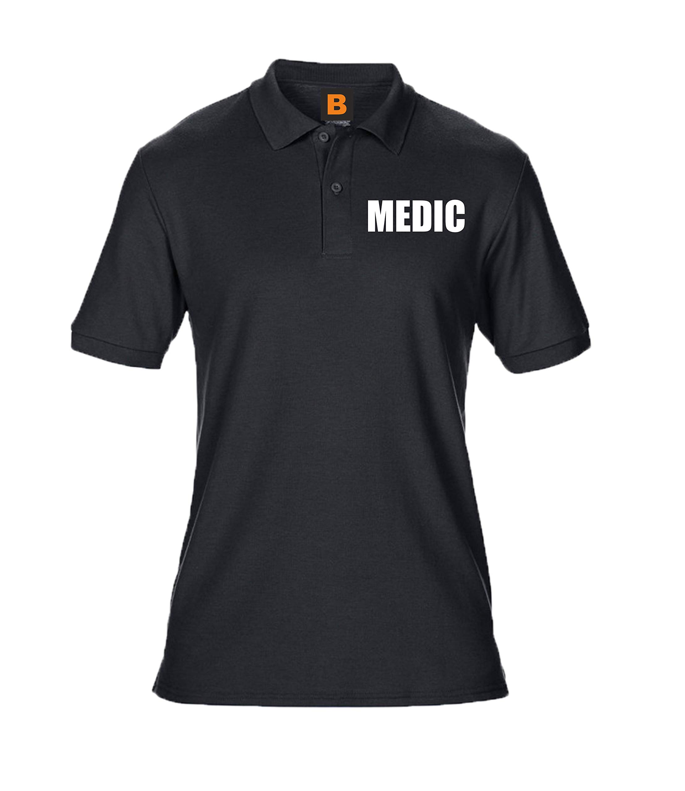 Brook Hi Vis Uk Unisex Black Medic Printed Polo Shirt, Medical Clothing Small
