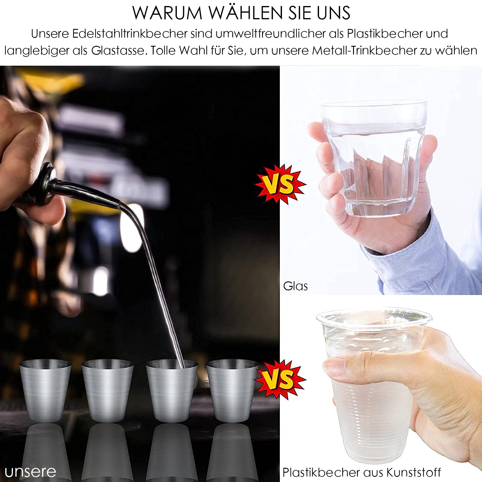 OPOIN Shooter Verre, 12pcs Verre à Shot en Acier Inoxydable, Gobelet à