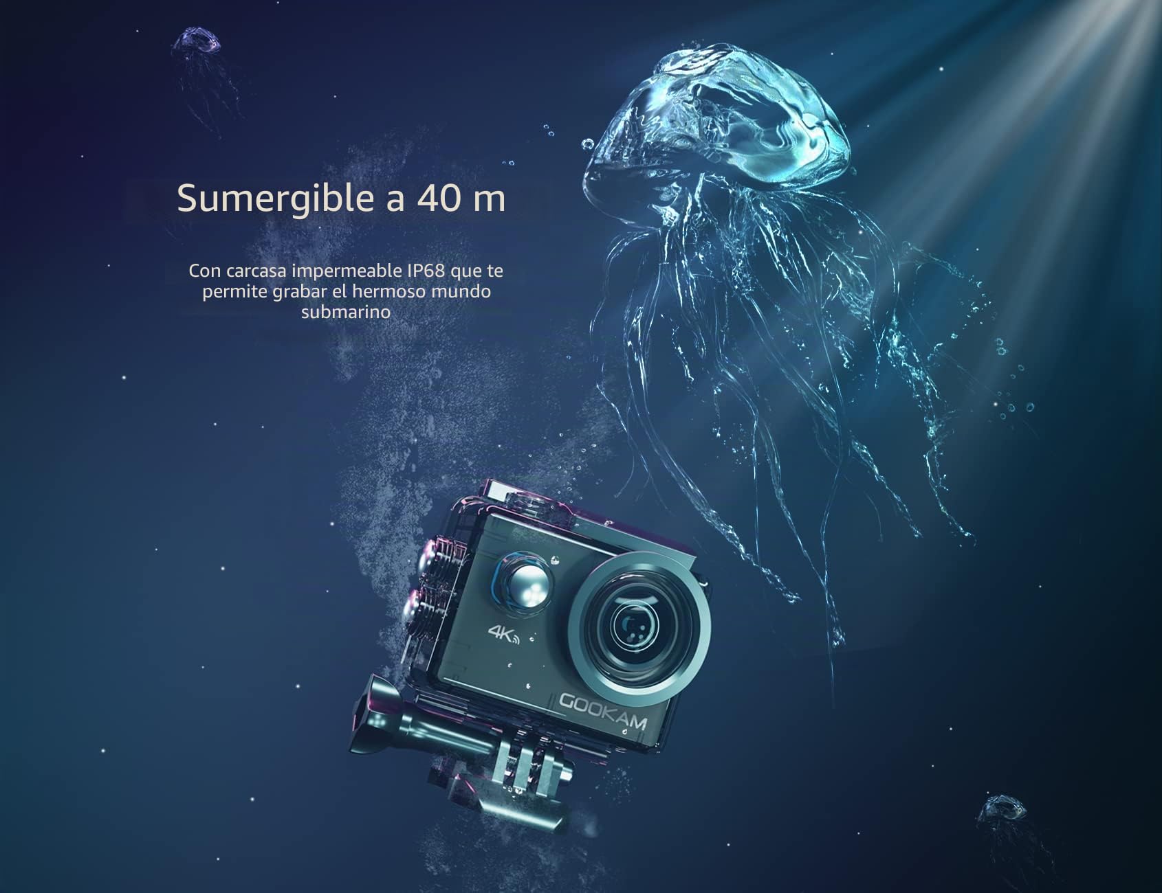 Cámara Deportiva 4K WiFi 20MP Ultra HD Cámara Acción Sumergible 40M Camaras Acuática 170° Gran Angular 2.4G Remoto y Micrófono Externo con 2 Baterías de 1050mAh y Accesorios Multiples-GO 2