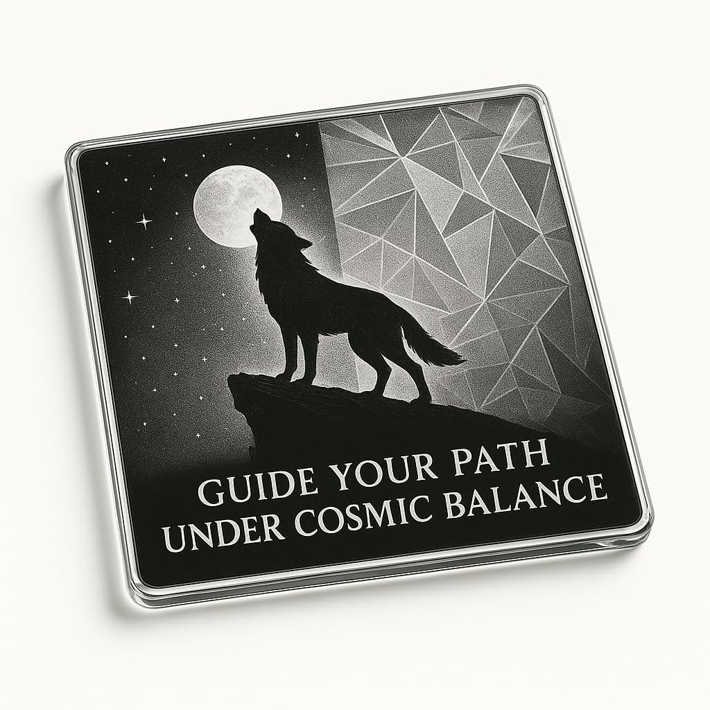 The Plum Penguin Lone Star Balance Acrylic Coaster Gift With Lone Wolf & Cosmic Design - Mystical Home Decor For Balance Seekers & Star Gazers