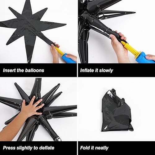 Miniatura 4 de RUBFAC 10 globos de estrella negra, globos de estrella de explosión de 14 puntos, globo de aluminio negro de 2227 pulgadas para cumpleaños, baby