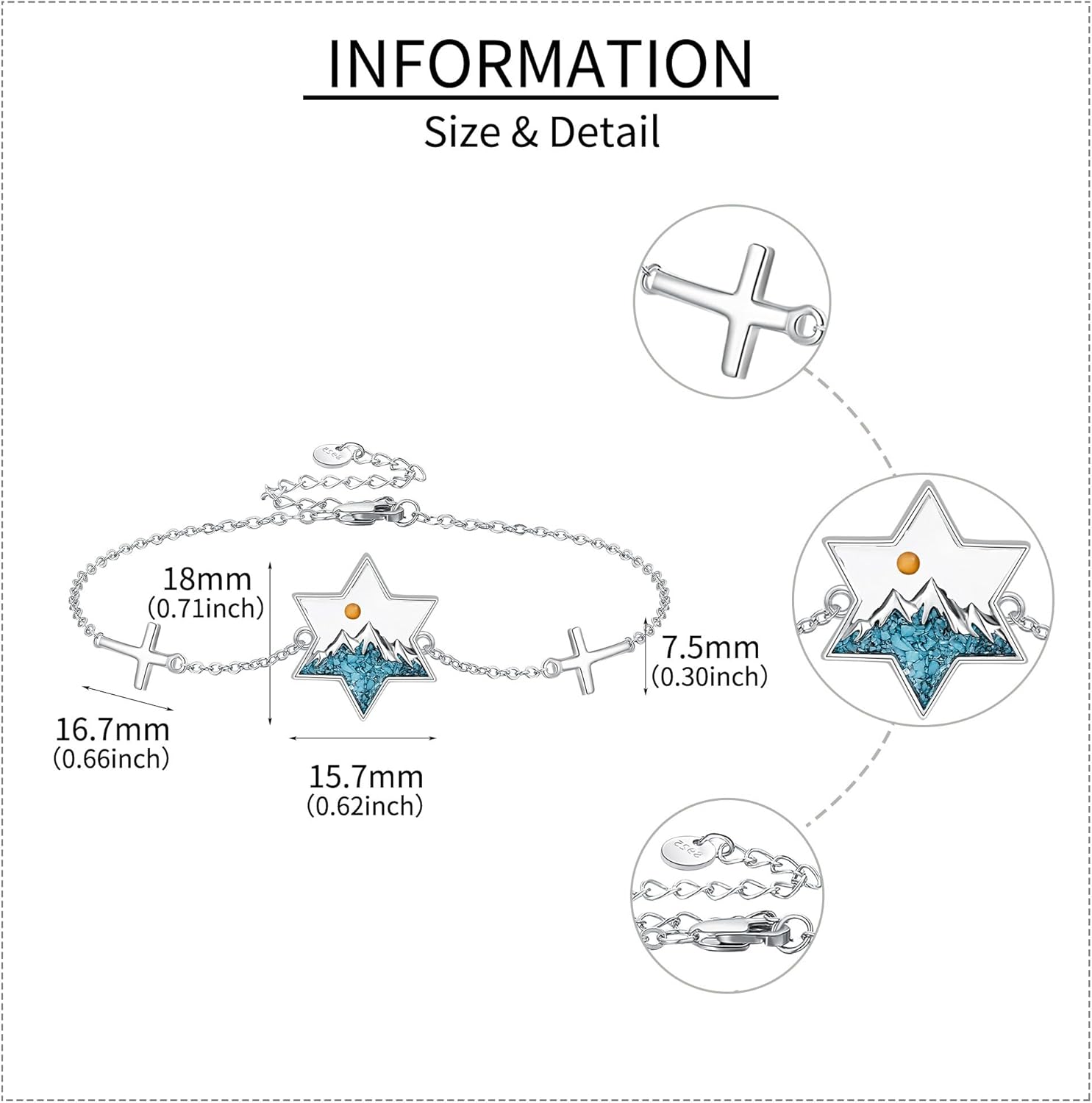 YAFEINI Mustard Seed Mountain Bracelet 925 Sterling Silver Star of David with Cross Bracelet Inspirational Jewelry Gifts for Women - Image 4