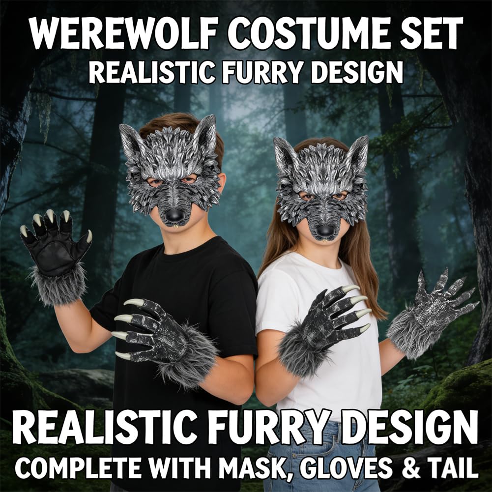 SYTTNUM Disfraz de lobo, disfraz de zorro, disfraz de lobo con cola de zorro, guantes, disfraz de animales para Halloween — view 8