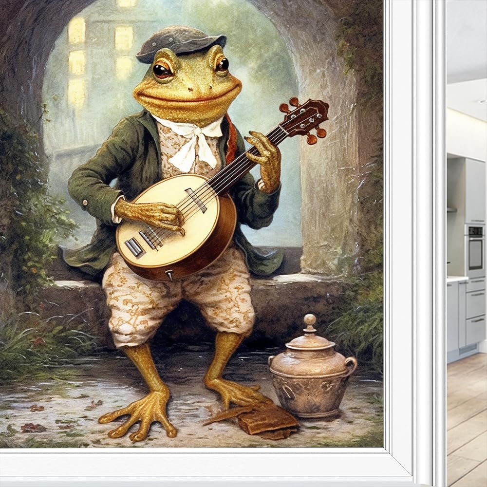 Frog Street Performers Sichtschutzfolie für Fenster, Vintage, französisches Landhaus, Buntglas, Fensterabdeckung, statisch haftend, Fensterfolie für Zuhause, Büro, Geschäfte, 80 x 140 cm (B x L)