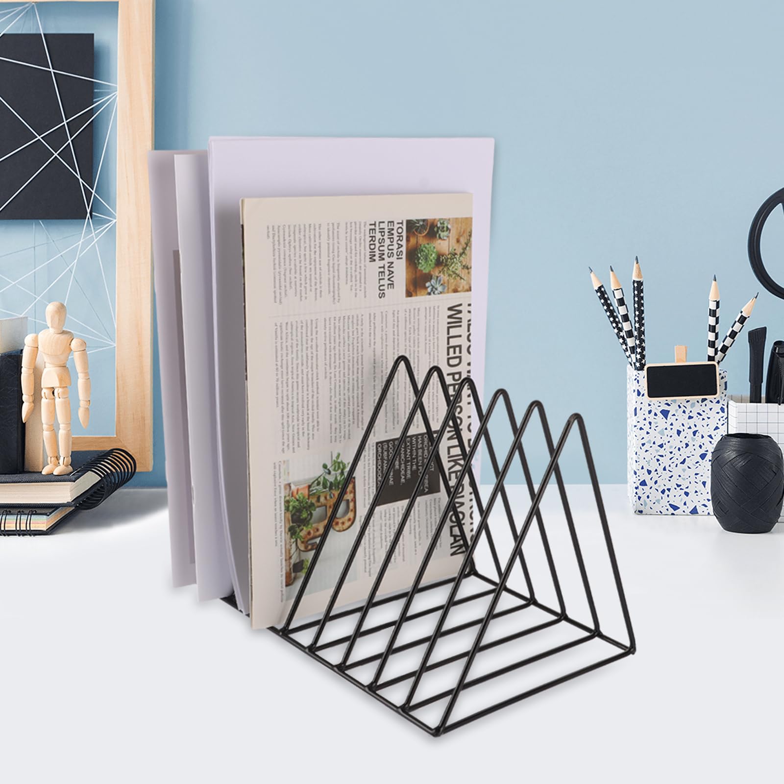 4 supporti per riviste metallo nero 9 scomparti triangolari libreria ufficio