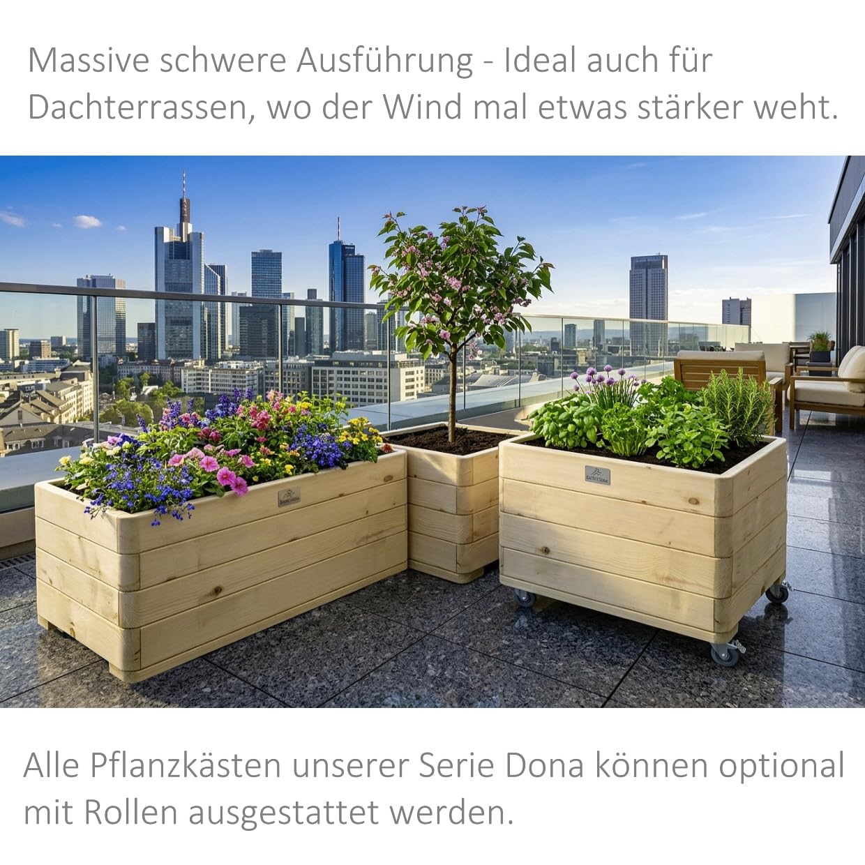 Hochbeet massiver Pflanzkasten Dona (Fichte, 118 x 50 cm) – Stabiler Pflanzkasten mit Vlies, wetterfest & fertig montiert