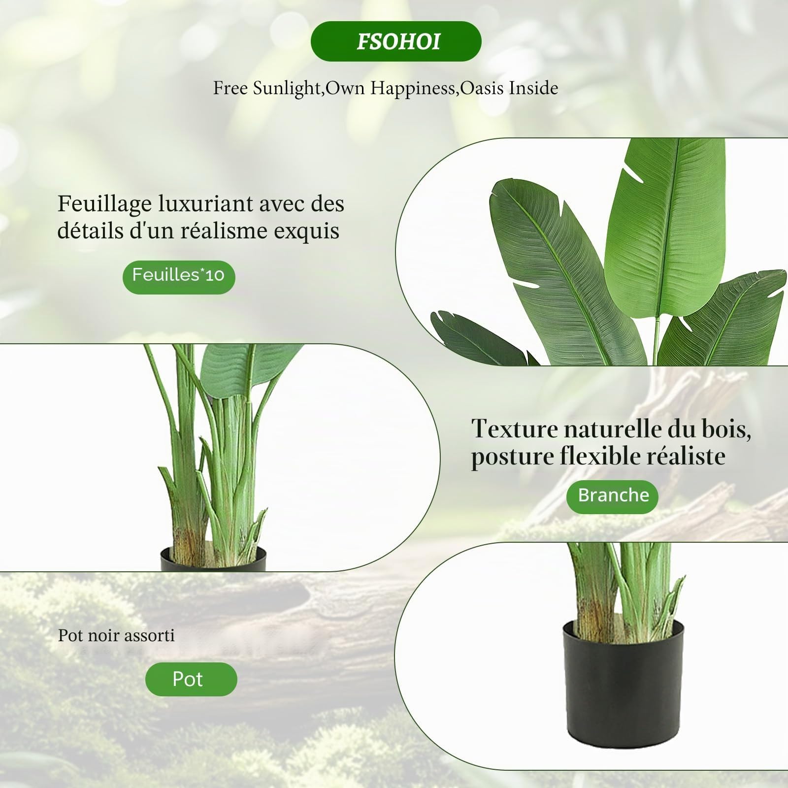Arbre Artificiel 150m Oiseau du Paradis, Plante Artificielle PE Bananier Artificiel, Fausse Plante Interieur, Palmier Tropical Faux Arbre Vert avec Pot pour Decoration Maison Salon Chambre