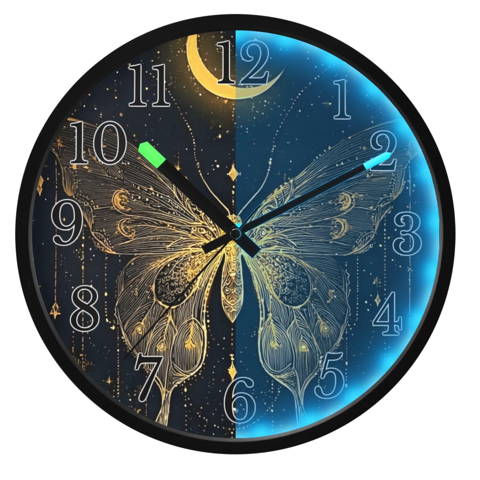 Horloge murale lumineuse sans bruit avec veilleuse papillon