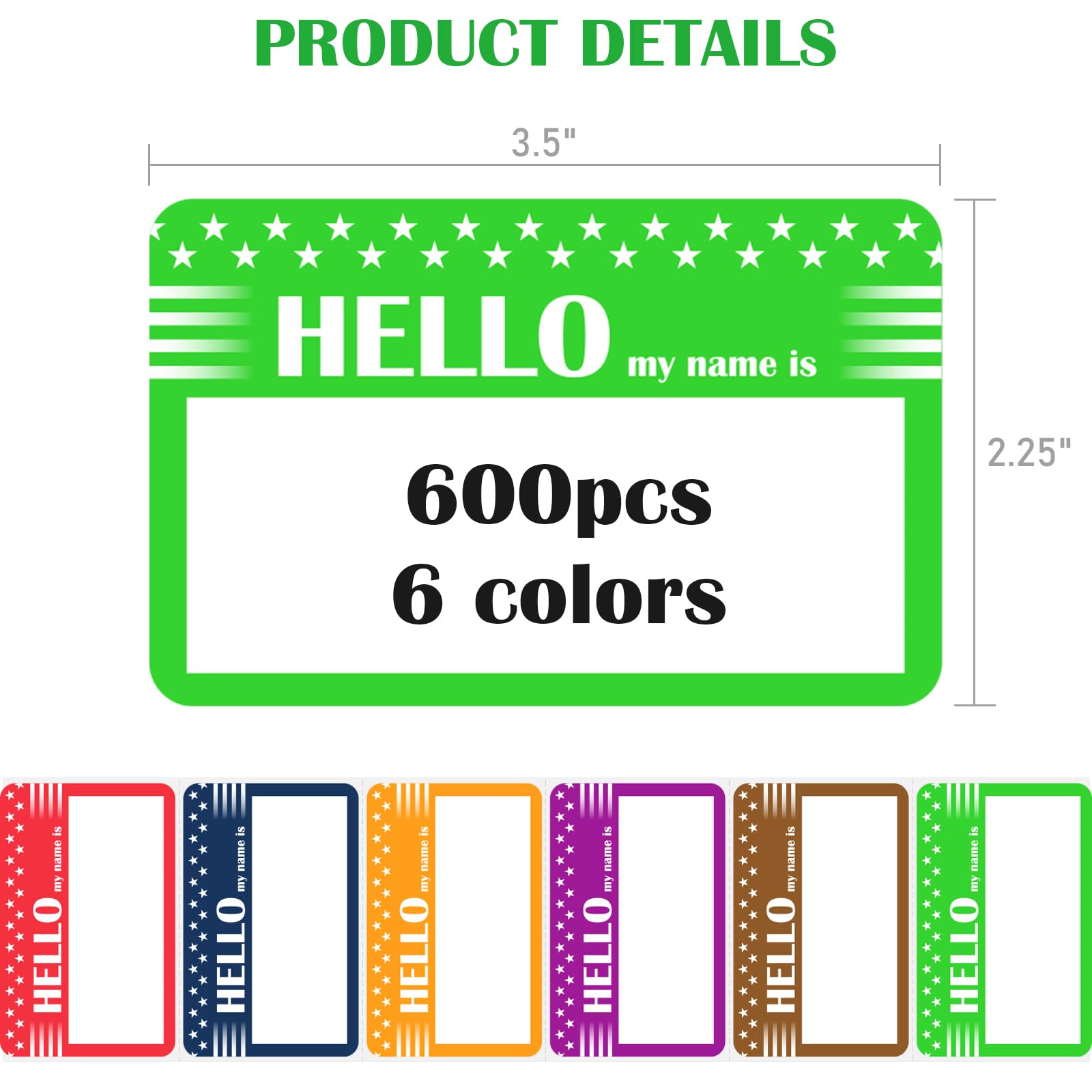 L LIKED Farbige Namensaufkleber – 600 Stück Hello My Mame is Aufkleber, 89 mm x 57 mm, 6 Farben, Namensschild-Aufkleber für Schule, Party, Zuhause, Büro, Veranstaltung (2 Rollen)