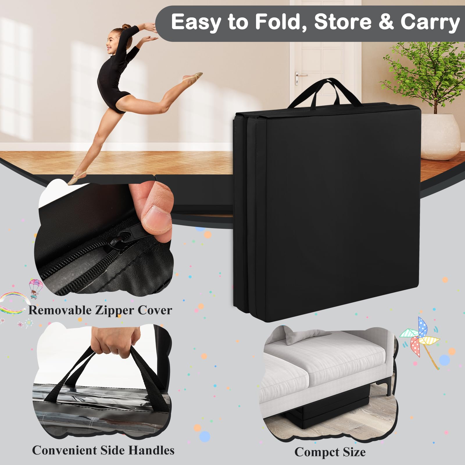KOMFOTTEU Opvouwbare gymnastiekmat, dikte 3,8 cm, sportmat, fitness