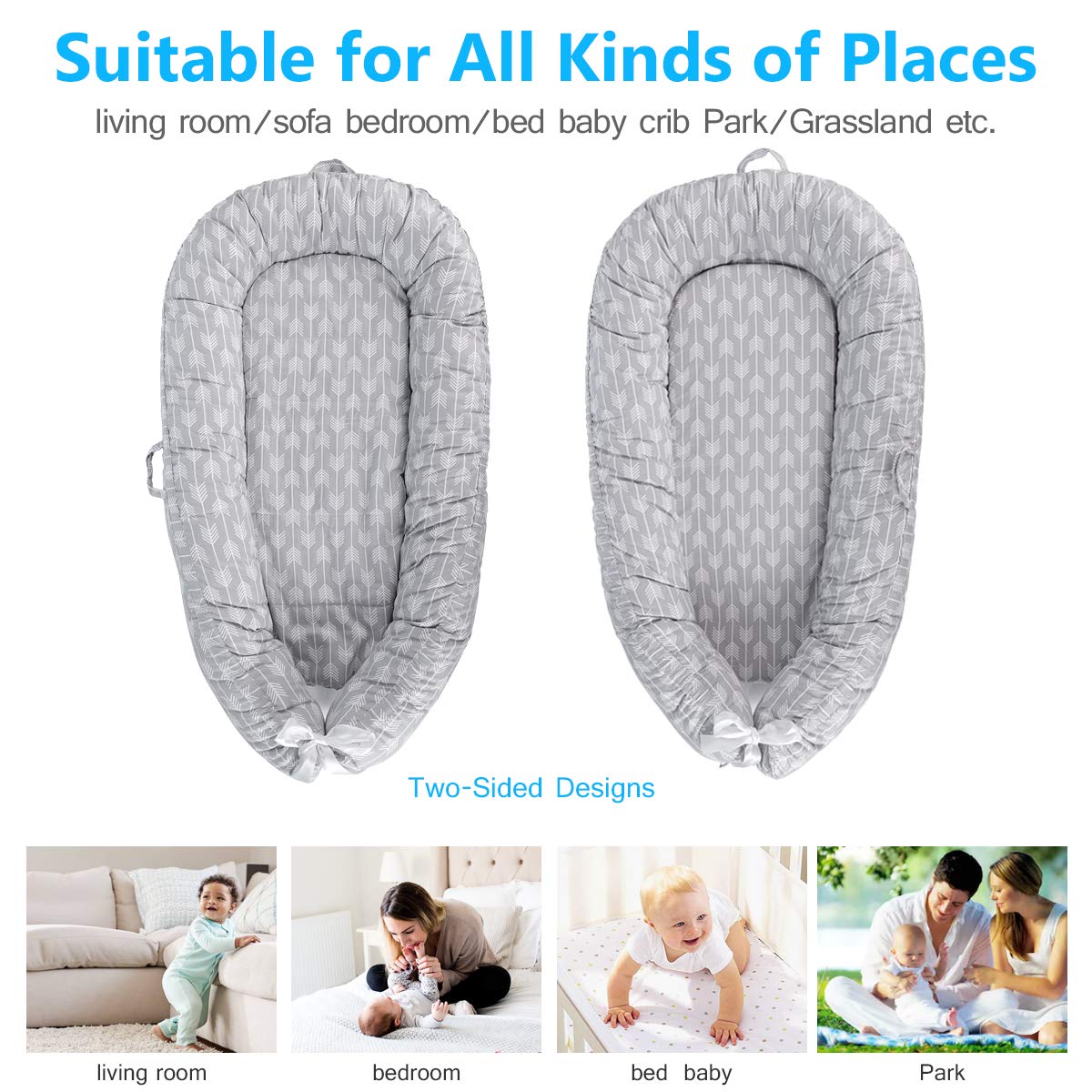 Tumbona nido para bebé, súper suave y transpirable, cama biónica desmontable con 2 colchones reemplazables (flecha)