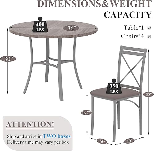 Miniatura 6 de VECELO juego de mesa de comedor de 5 piezas para 4, mesa de desayunador de grano de madera con sillas para cocina, rincón de desayuno, espacio Gris