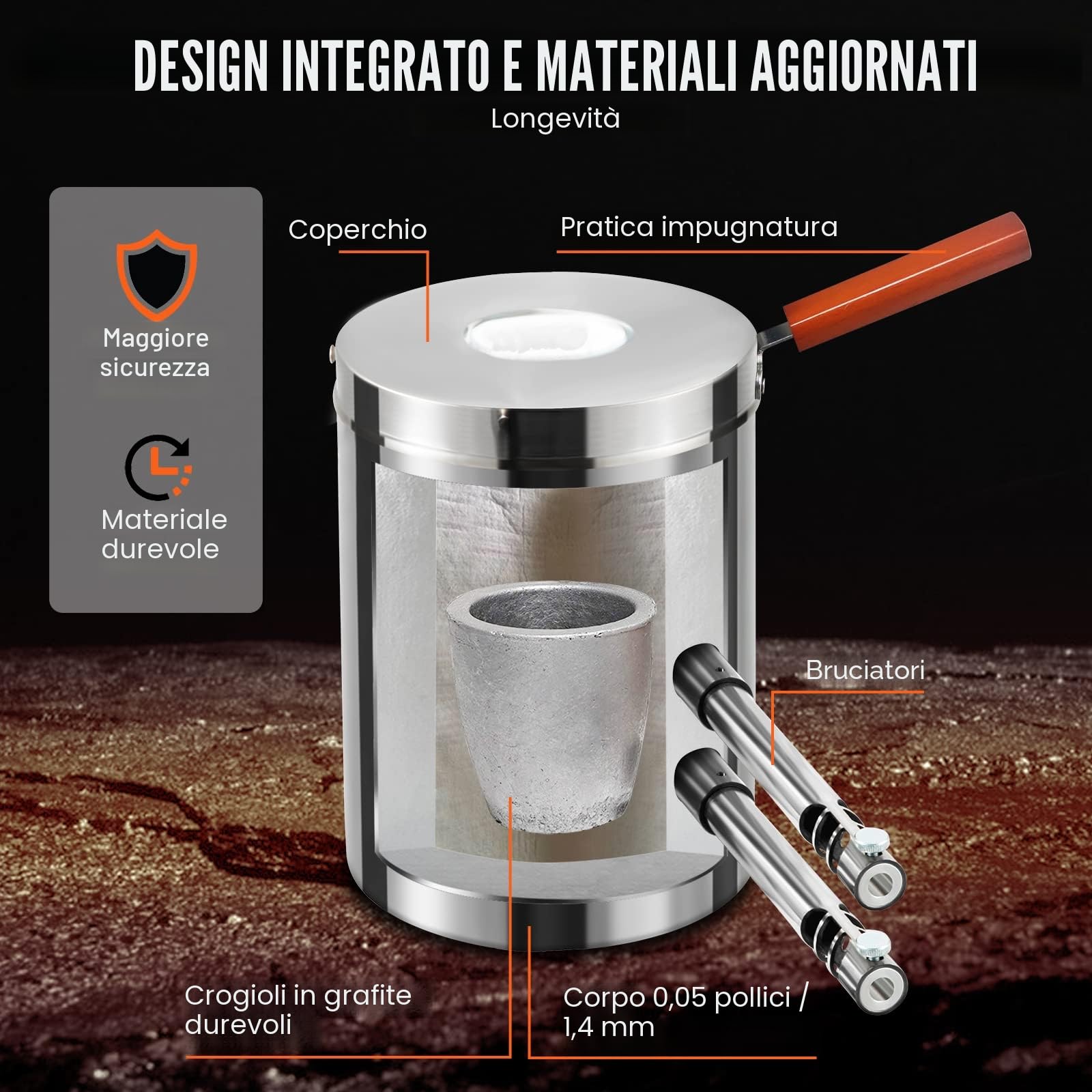 VEVOR Forno di Fusione a Gas 12kg 1482℃ Forno a propano Fonderia 2 Funzione Fusione e Forgiatura Kit Forno di Fusione di Metallo Crogiolo in Grafite 2 Bruciatori per Fondere Oro Alu Argento