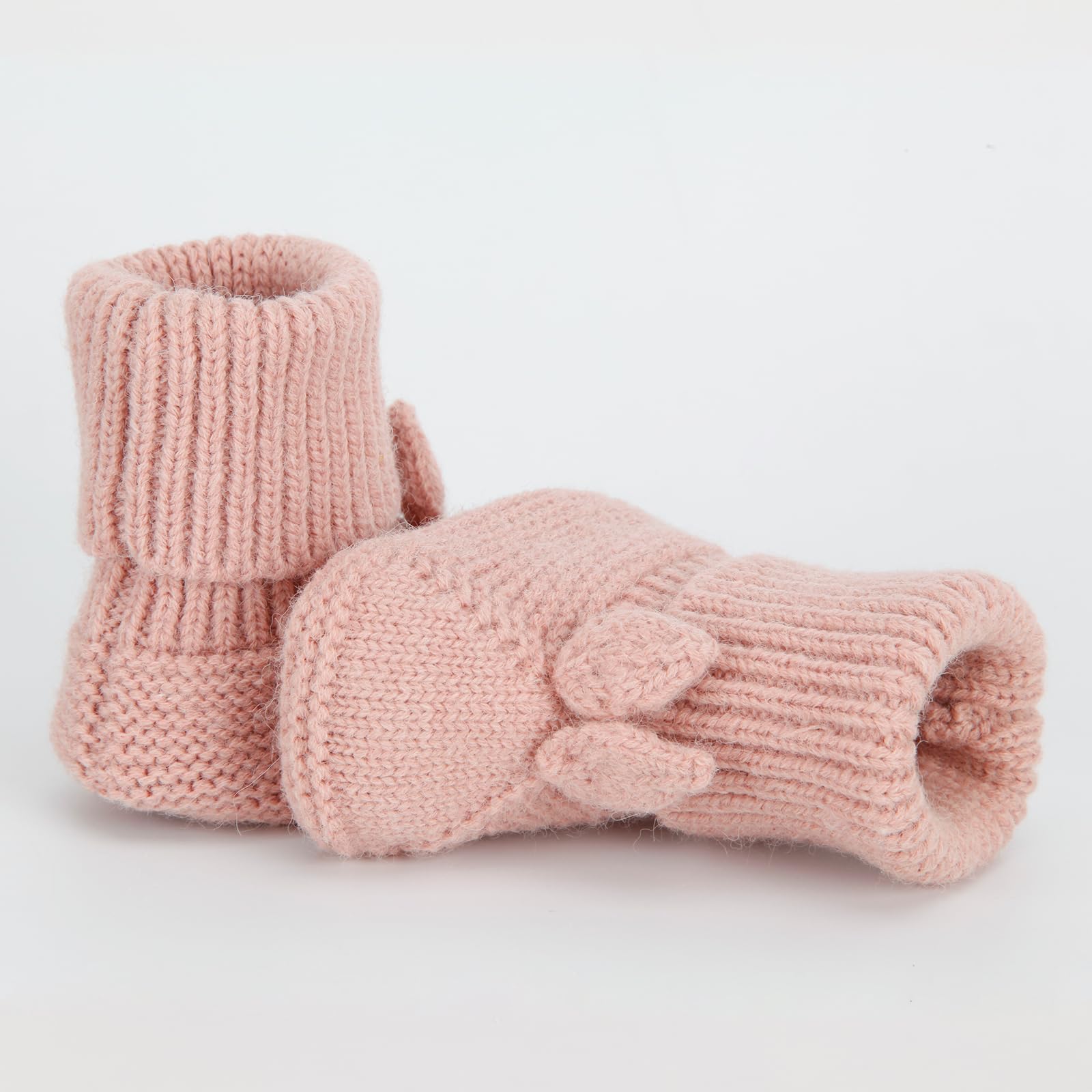 Loyfoky Baby Girl Shoes Pink Newborn Babe Boots First Walkers Warm Knit Crib Shoes Sock Booties for Boys Girls 0-3 Months