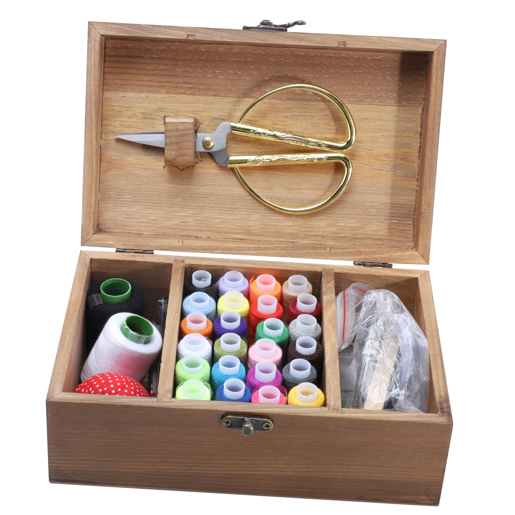 1set Scatola da Cucito Legno Pratica e Capiente con Kit Completo di Accessori Organizer Vintage per Hobbisti e Inizianti per Viaggi e Casa