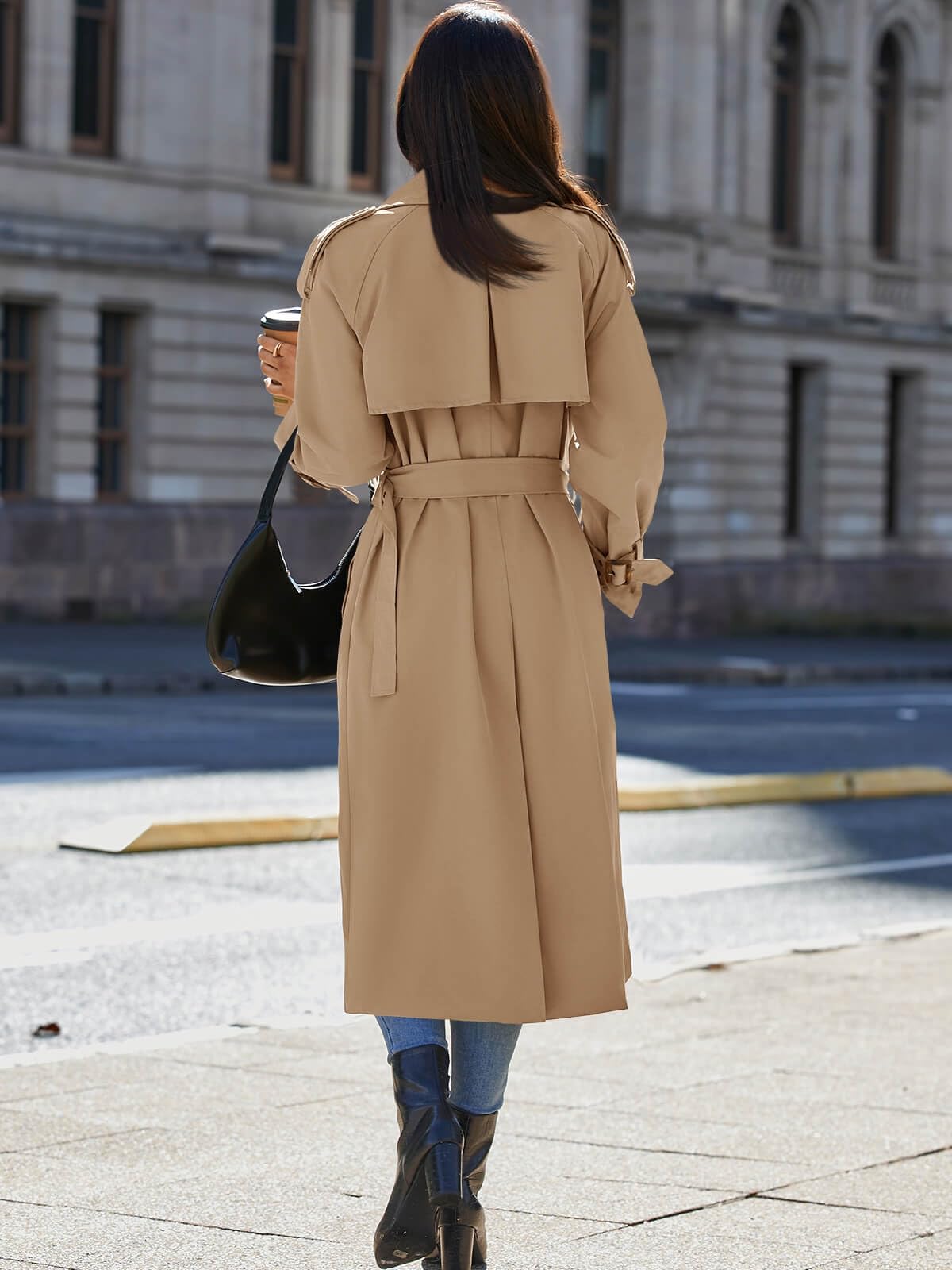 Cicy Bell Langer Damen-Trenchcoat, zweireihig, klassischer Revers, Herbstmantel mit Gürtel