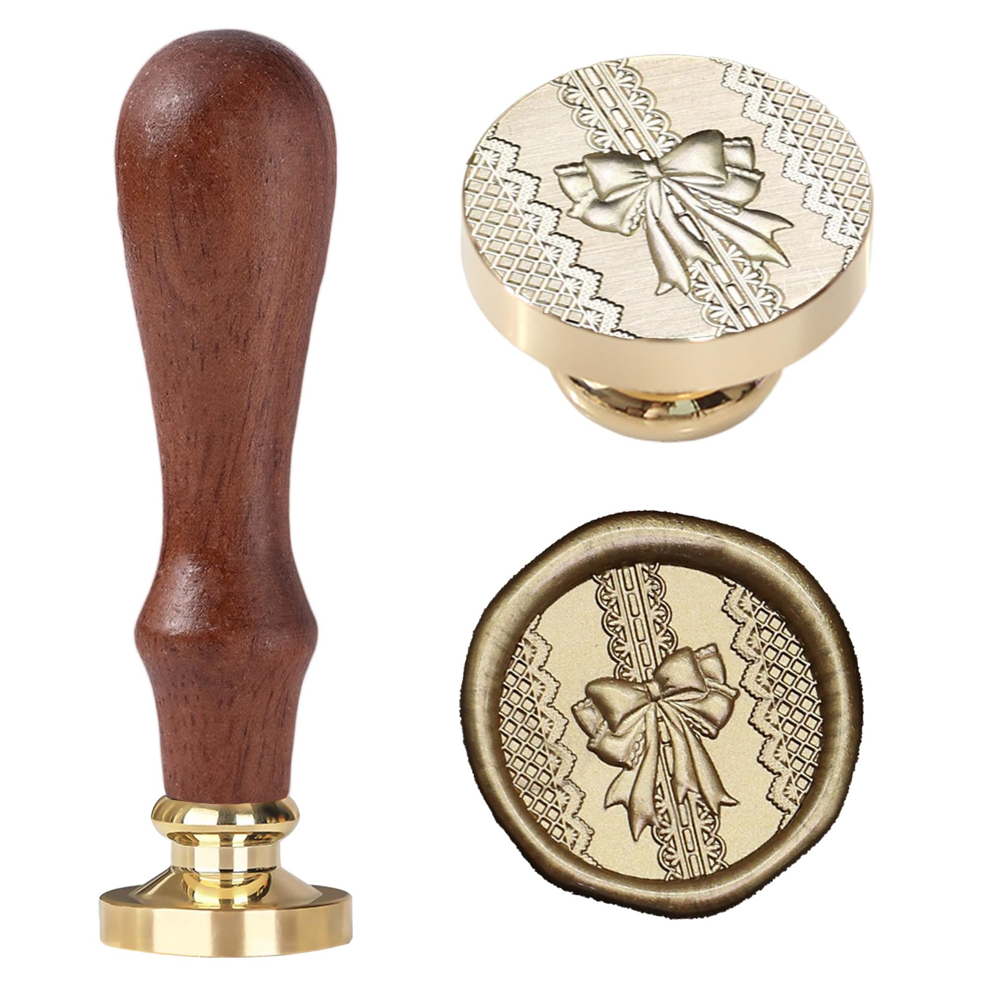 Ychostamp Wax Seal Stamp - Retro Bow Lace Design Sealing Wax Stamp, 25mm Brass Seal Die for Journaling, Holiday Cards, and Vintage Stationery (Bow Style C)