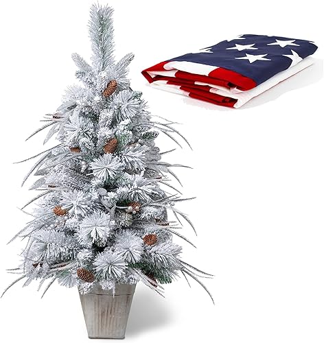 Decoración de Navidad árboles de Navidad artificiales flocados de 35 pies con bandera estadounidense de poliéster 210D decoración de escritorio con