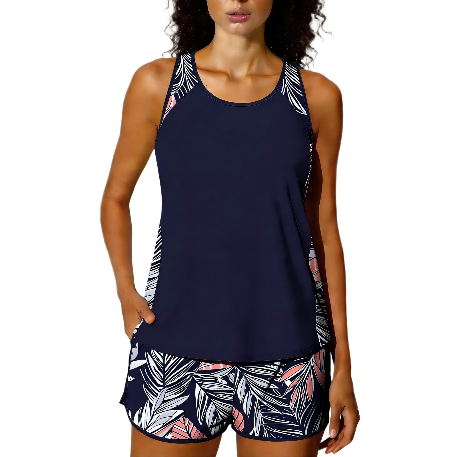 RLEHJN Tankini Damen Bauchweg,Zweiteilig Badeanzug Elegant Tanktop Swimsuits Bademode High Waist Schwimmanzug mit Badeshorts Badeanzüge Weiche Bequeme Swimwear Outdoor Sport Badebekleidung