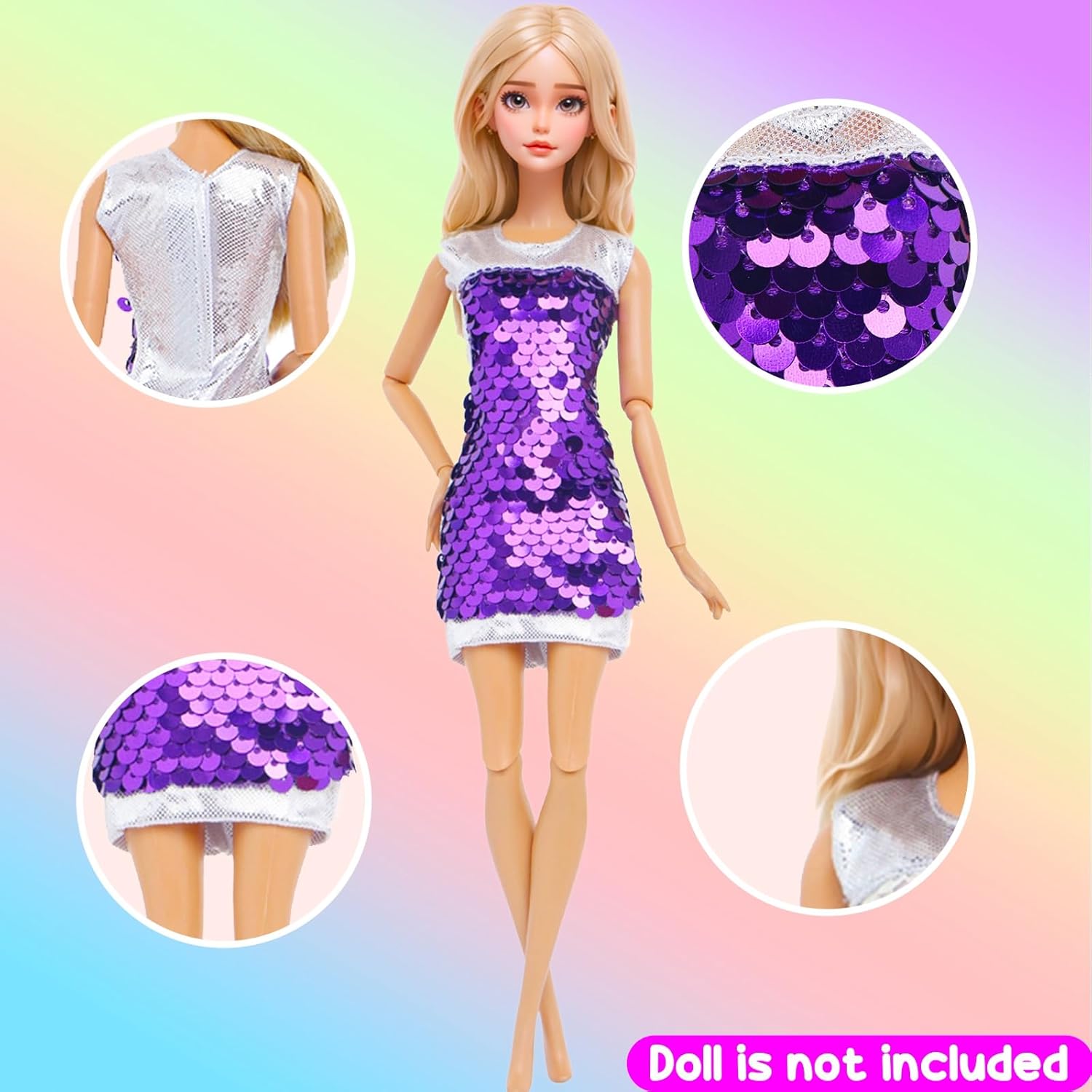 11 Pcs Doll Clothes Including Evening Fishtail Dress Shiny Sequined Slip Dress Fashionable Short Skirt Casual Outfits Top and Pants for 11.5 inch Girl Dolls (No Doll)