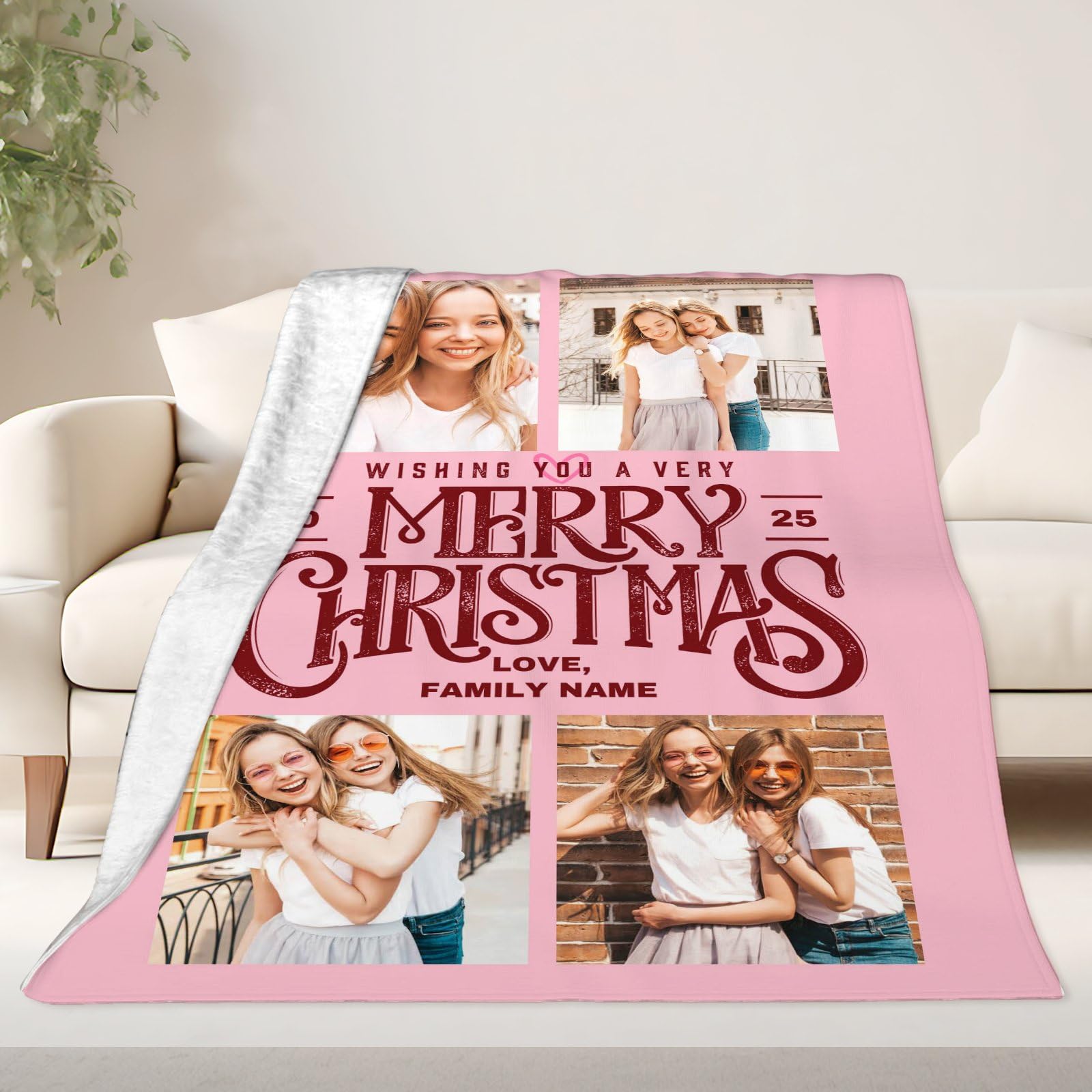 Manta personalizada con 4 fotos para cama o sofá, regalo personalizado para el hogar para familiares y amigos, cumpleaños, aniversario, día de San Valentín
