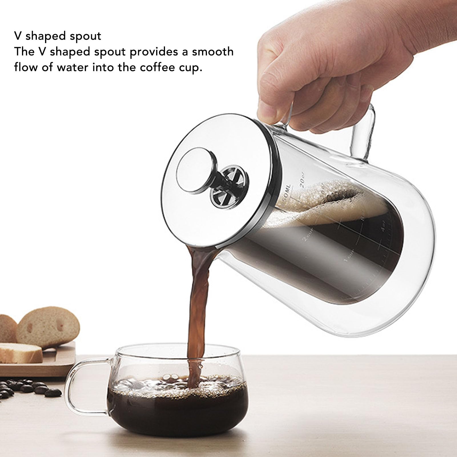 EVGATSAUTO French Press Coffee Maker, Borosilicate Glass Insulated Press Brewer, 650ML, for Home, Studio, Clubhouse, Tea Room, With Temperature Range -20? to 130?