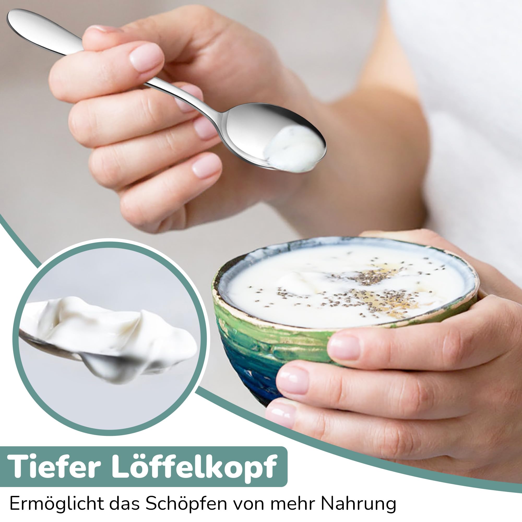 Cuillères à Café BEWOS 24 Pièces - Cuillères Inox 14.5cm Polies Miroir Pour Maison Et Hôtel